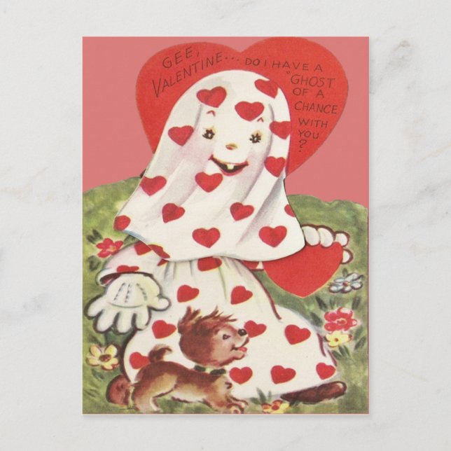Cartão Postal De Festividades Cute Ghost Puppy Dog Heart Valentine (Frente)