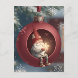 Cartão Postal De Festividades Cute Gnome Dentro do Ornamento de Natal Vermelho