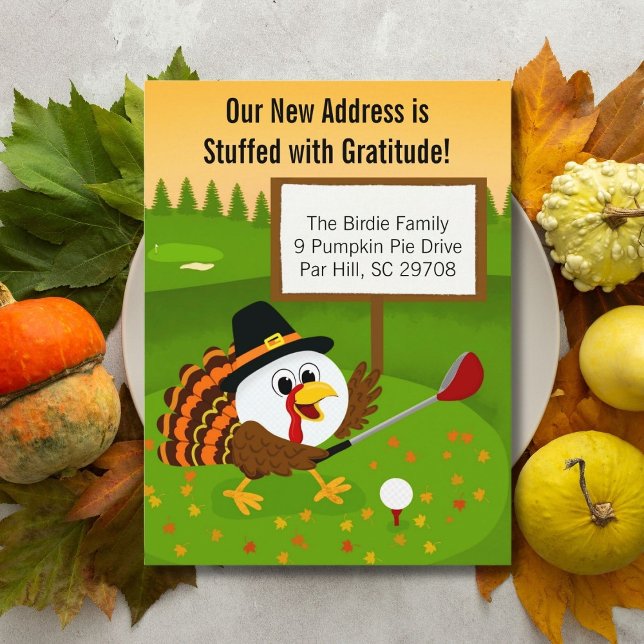 Cartão Postal De Festividades Cute Golf Ball Thanksgiving Moving Announcement (Criador carregado)