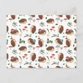 Cartão Postal De Festividades Cute Hedgehog Mushrooms Woodland Forest Animal