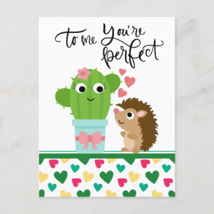 Cartão Postal De Festividades Cute Hedgehog's Valentine   Cactus You're Perfect