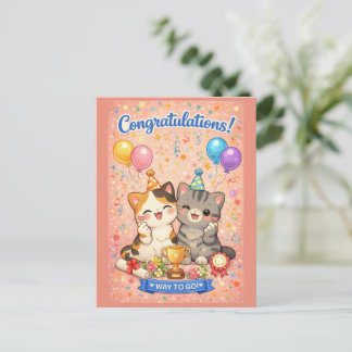 Cartão Postal De Festividades Cute Kawaii Cat Congratulations Card Party Kitten