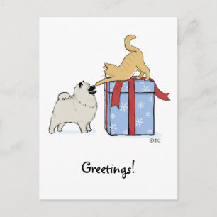 Cartão Postal De Festividades Cute Keeshond Puppy and Kitten Christmas
