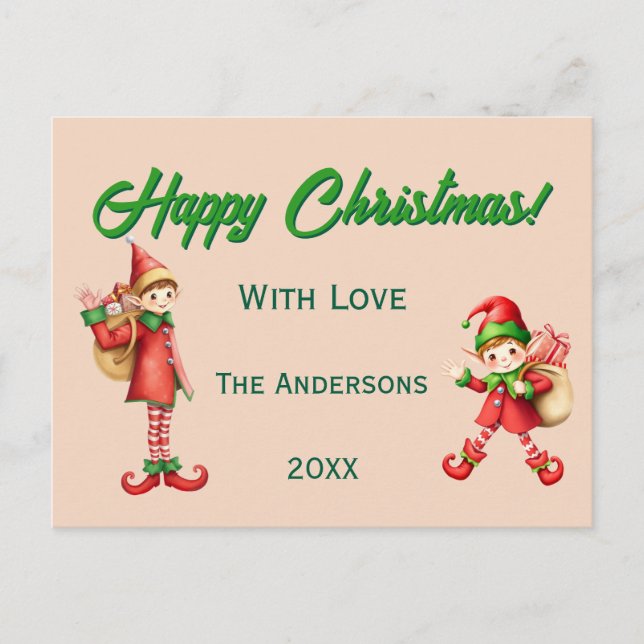 Cartão Postal De Festividades Cute Little Elves - Personalized Christmas  (Frente)