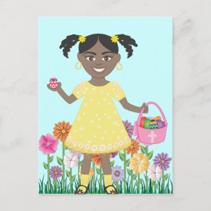 Cartão Postal De Festividades cute little girl with Easter Eggs and Basket