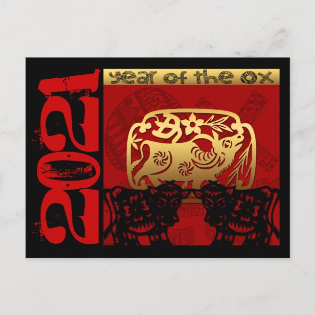 Cartão Postal De Festividades Cute Ox Chinês Ano 2021 Zodiac Birthday HPostc (Frente)