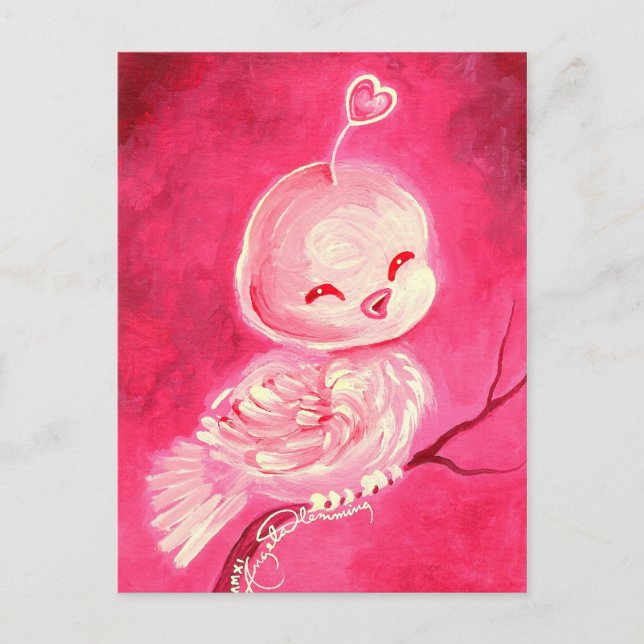 Cartão Postal De Festividades Cute Pink Valentine Bird (Frente)