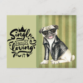 Cartão Postal De Festividades Cute Pug Dude | Solteiro E Namorados Adorável