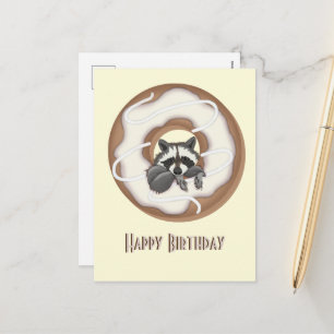 Cartão Postal De Festividades Cute Raccoon Sweet Rosquinha Happy Birthday Vanill