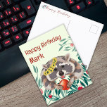 Cartão Postal De Festividades Cute raccoon with apple Happy Birthday<br><div class="desc">Cute raccoon with apple. Happy Birthday. Personalized</div>