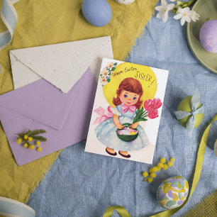 Cartão Postal De Festividades Cute retro vintage Easter Sister postcard