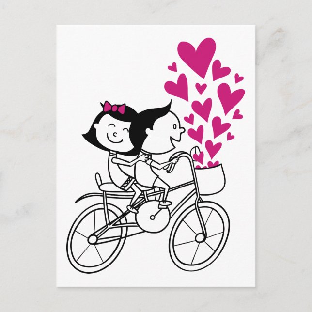 Cartão Postal De Festividades Cute romantic Valentines day couple on bike (Frente)