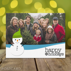 Cartão Postal De Festividades Cute Snowman with Happy Holidays and One Photo