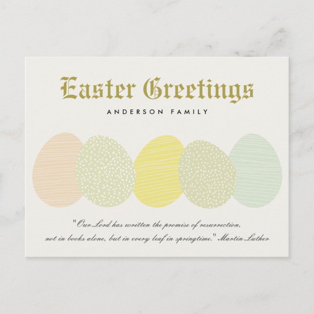 CARTÃO POSTAL DE FESTIVIDADES CUTE SOFT SUBTLE PASTEL EASTER EGGS PERSONALIZED (Frente)