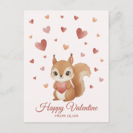 Cartão Postal De Festividades Cute Squirrel with Heart Valentine's Day