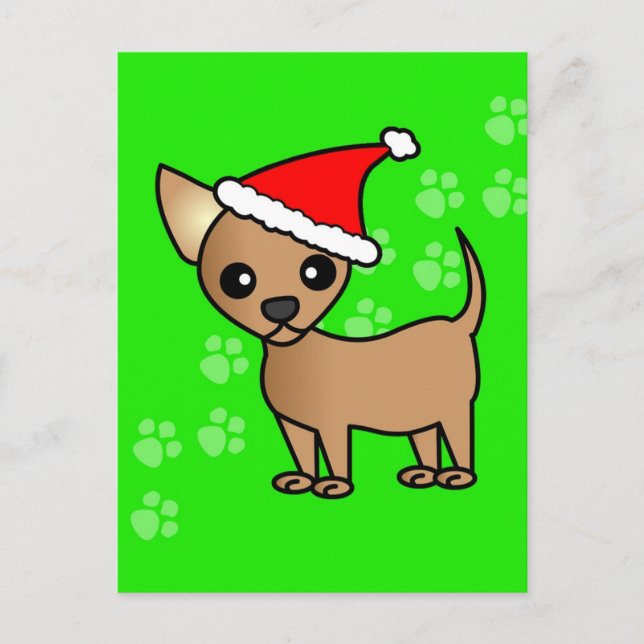 Cartão Postal De Festividades Cute Tan Chihuahua Cartoon Santa Hat (Frente)