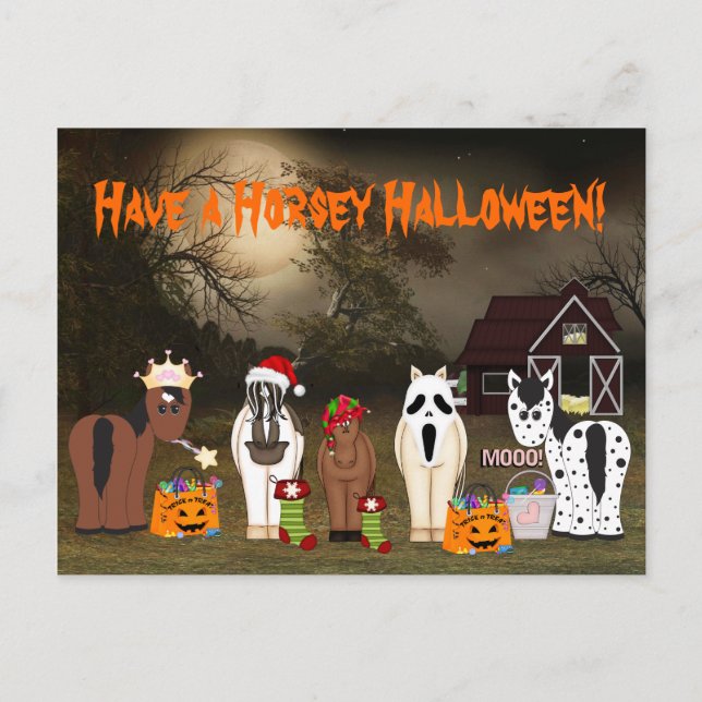 Cartão Postal De Festividades Cute Tenha um Cavalo Horsey Halloween (Frente)