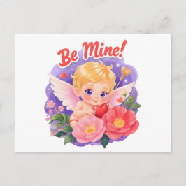 Cartão Postal De Festividades Cute Valentine's Day Cupid with "Be Mine"