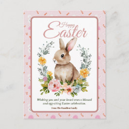 Cartão Postal De Festividades Cute Watercolor Bunny Floral Wreath Easter