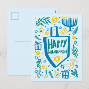 Cartão Postal De Festividades Cute Whimsic Dreidel Menorah CUSTOM HANUKKAH