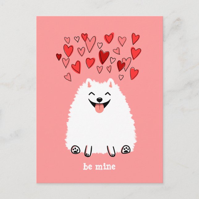 Cartão Postal De Festividades Cute White Pomeranian Valentine Be Mine (Frente)