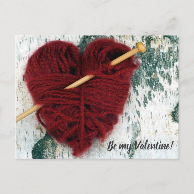 Cartão Postal De Festividades Cute wool heart with knitting needle photograph (Frente)