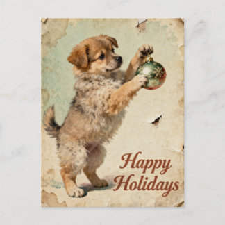 Cartão Postal De Festividades Cute Your Text Season’s Greetings Puppy Postcard