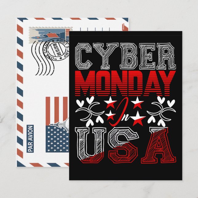 Cartão Postal De Festividades Cyber monday in usa sales event hand-drawn design (Frente/Verso)