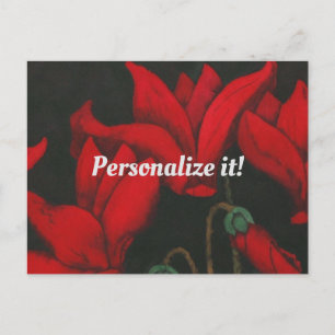 Cartão Postal De Festividades Cyclamen vermelho vívido em um fundo do preto