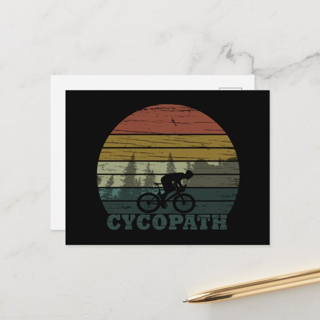 Cartão Postal De Festividades Cycopath tem uma bicicleta engraçada dizendo (Frente/Verso In Situ)