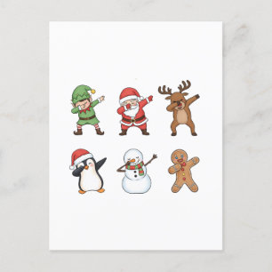 Cartão Postal De Festividades Dabbing Christmas Papais noeis Penguin Rudolph Sno