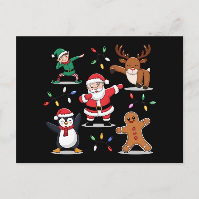 Cartão Postal De Festividades Dabbing Papais noeis Elf Amigos Natal Dab (Frente)