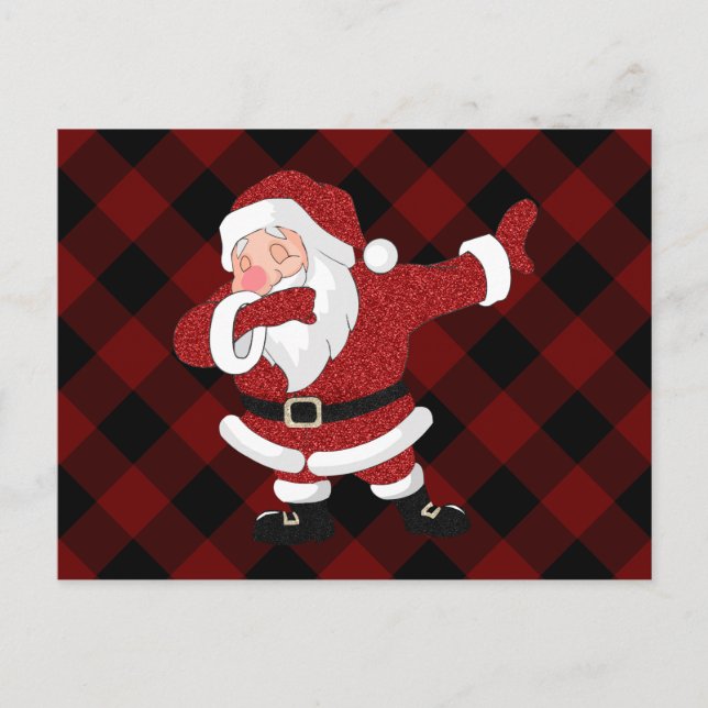 Cartão Postal De Festividades Dabbing Red Xadrez Papai Noel | Buffalo Russo Dive (Frente)