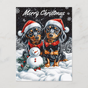 Cartão Postal De Festividades Dachshances e o Natal de Snowman