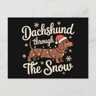 Cartão Postal De Festividades Dachshund Através Da Neve Luzes De Natal De Cachor
