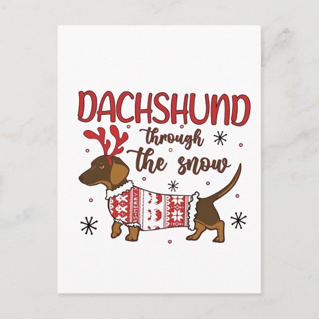 Cartão Postal De Festividades Dachshund Através Do Cão De Natal Da Neve (Frente)