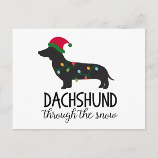 Cartão Postal De Festividades Dachshund Através Do Cartão De Posto Da Neve, Nata