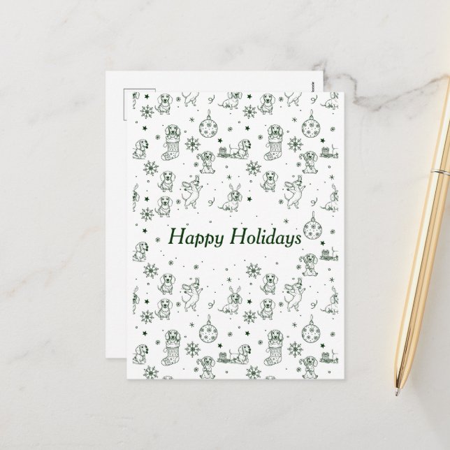 Cartão Postal De Festividades Dachshund  Christmas pattern (Frente/Verso In Situ)