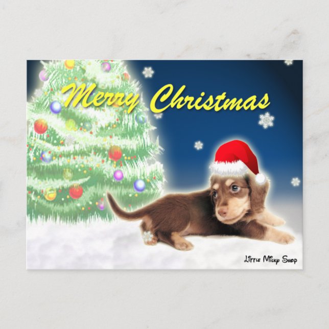 Cartão Postal De Festividades Dachshund Christmas Tree Postcard (Frente)