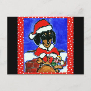 Cartão Postal De Festividades Dachshund de Natal