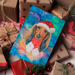 Cartão Postal De Festividades Dachshund de pelo longo raça cachorro Natal