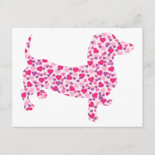 Cartão Postal De Festividades Dachshund dos corações dos namorados