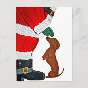 Cartão Postal De Festividades Dachshund e papai noel