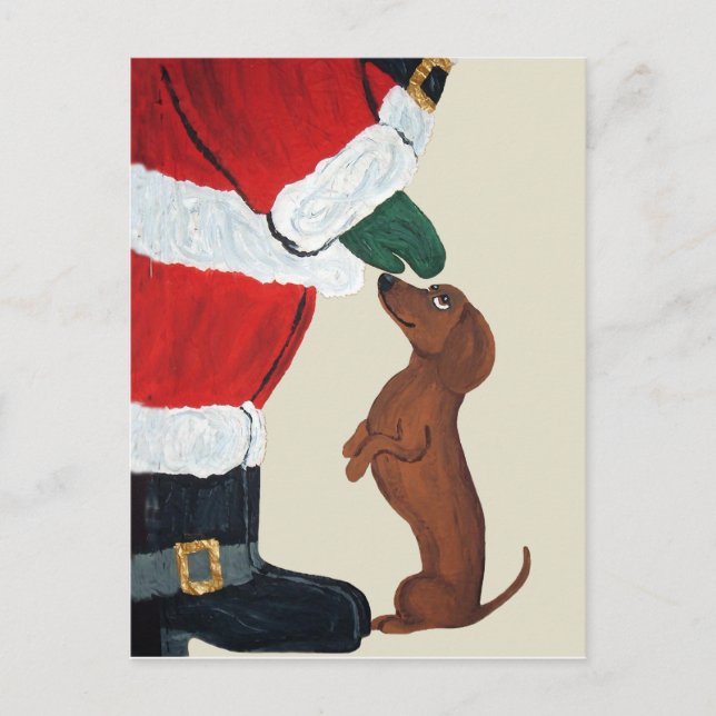 Cartão Postal De Festividades Dachshund e papai noel (Frente)