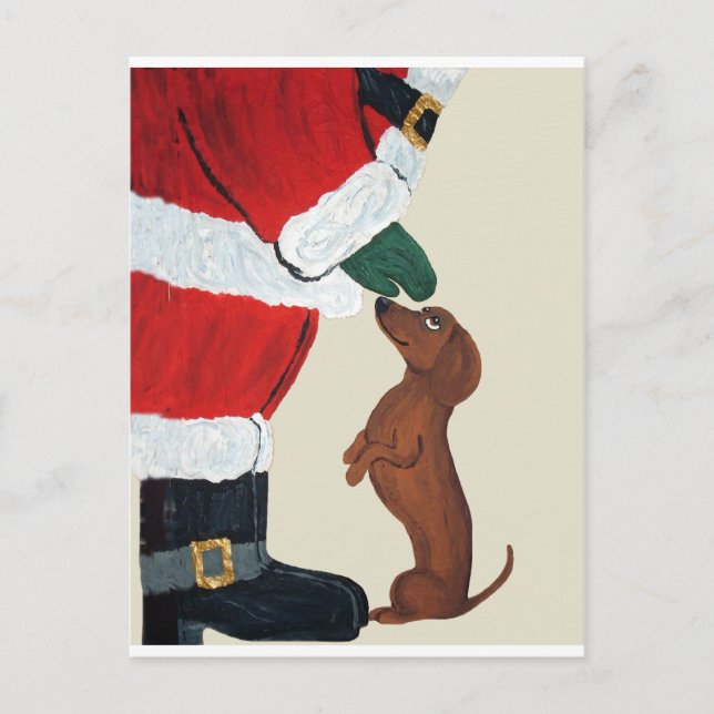Cartão Postal De Festividades Dachshund e papai noel (Frente)
