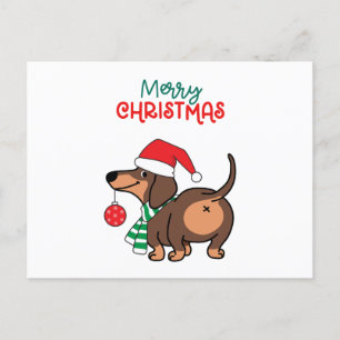 Cartão Postal De Festividades Dachshund Engraçado Cachorro Fofo Natal Alegre