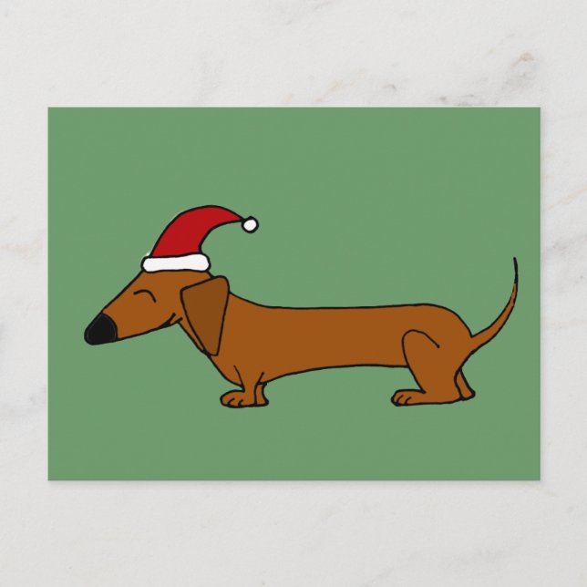 Cartão Postal De Festividades Dachshund engraçado em desenhos animados do Natal (Frente)