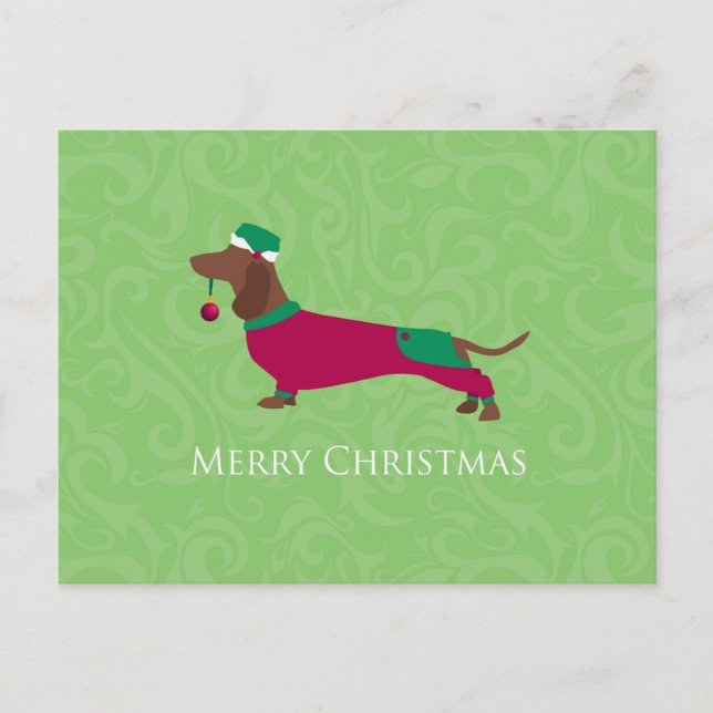 Cartão Postal De Festividades Dachshund - Feliz Design de Natal (Frente)