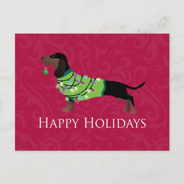 Cartão Postal De Festividades Dachshund Felizes Festas Design (Frente)