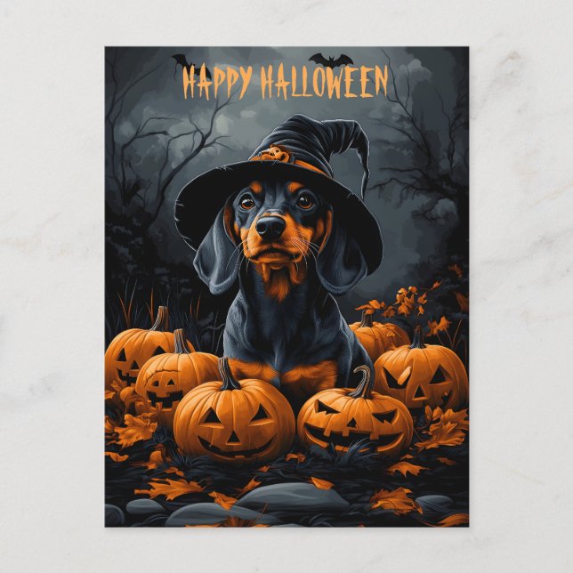 Cartão Postal De Festividades Dachshund Halloween (Frente)